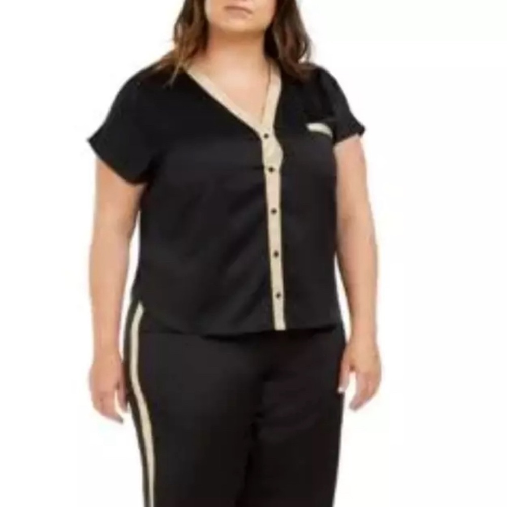 INC Metallic Tuxedo Stripe Satin Pajamas Set in Deep Black, Plus Size 3X NWT - Picture 2 of 9